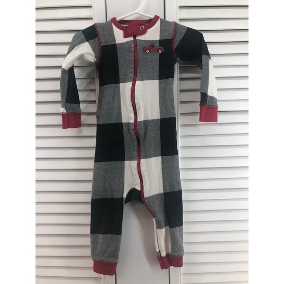 Lazy one size 12M  plaid holiday Union suit zip up - Picture 1 of 5
